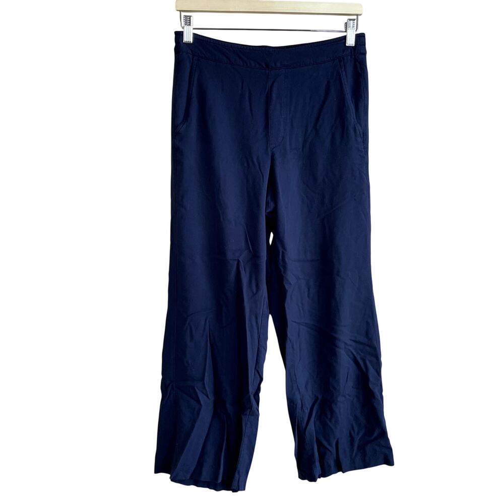 Old Navy flat front elastic waist pull‎ on wide leg pants women's M navy rayon